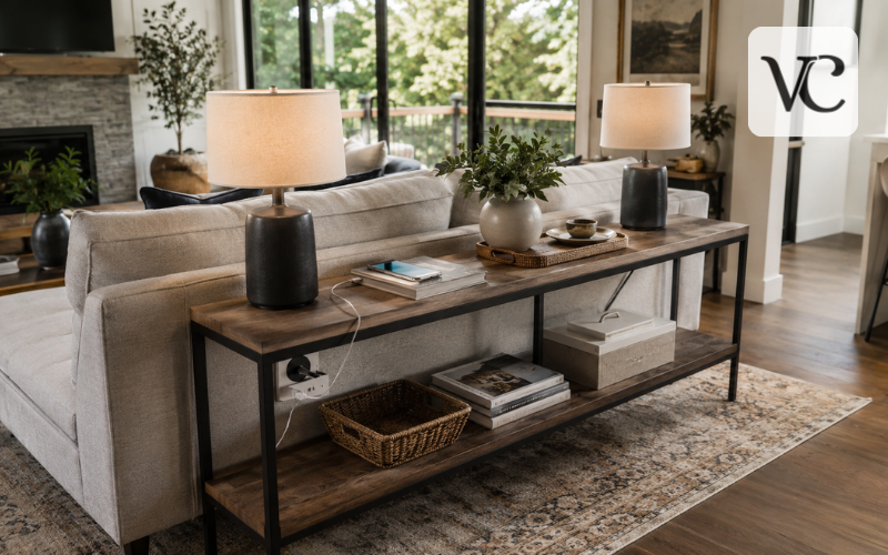 behind couch table