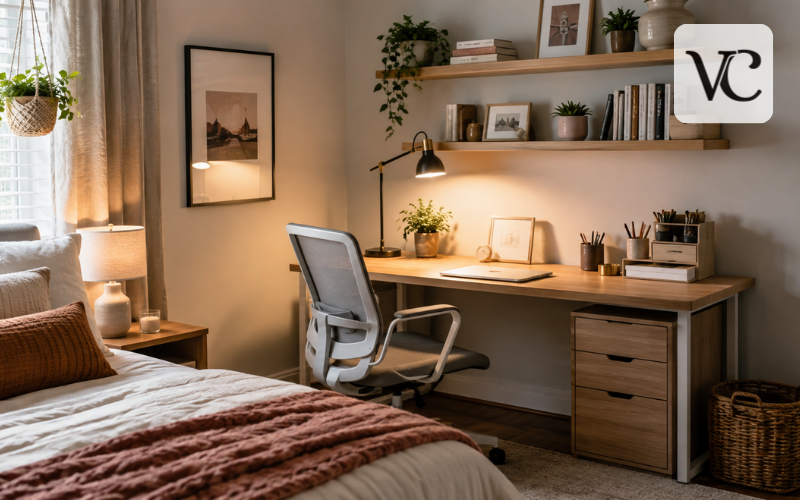 how to decorate bedroom desk area